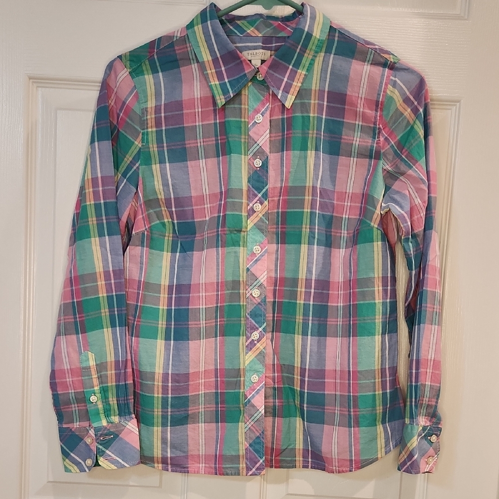 Colorful Plaid Womans Petite Blouse